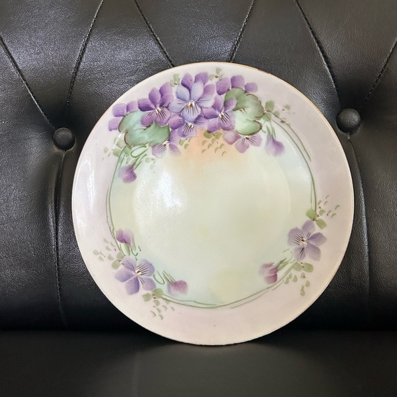 Antique Gotham Austria Handpainted Gold Edges Purple Floral Bread Plate - Picture 1 of 4